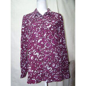 Premise Studio Blouse Purple/White Leaf Print Classic M LS NWT
